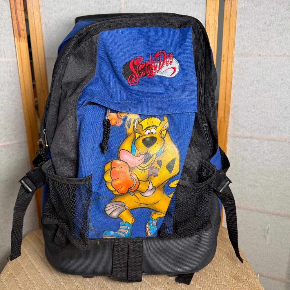 READ Vintage Scooby Doo Rolling Backpack Blue Black Kids School Bag Wheels